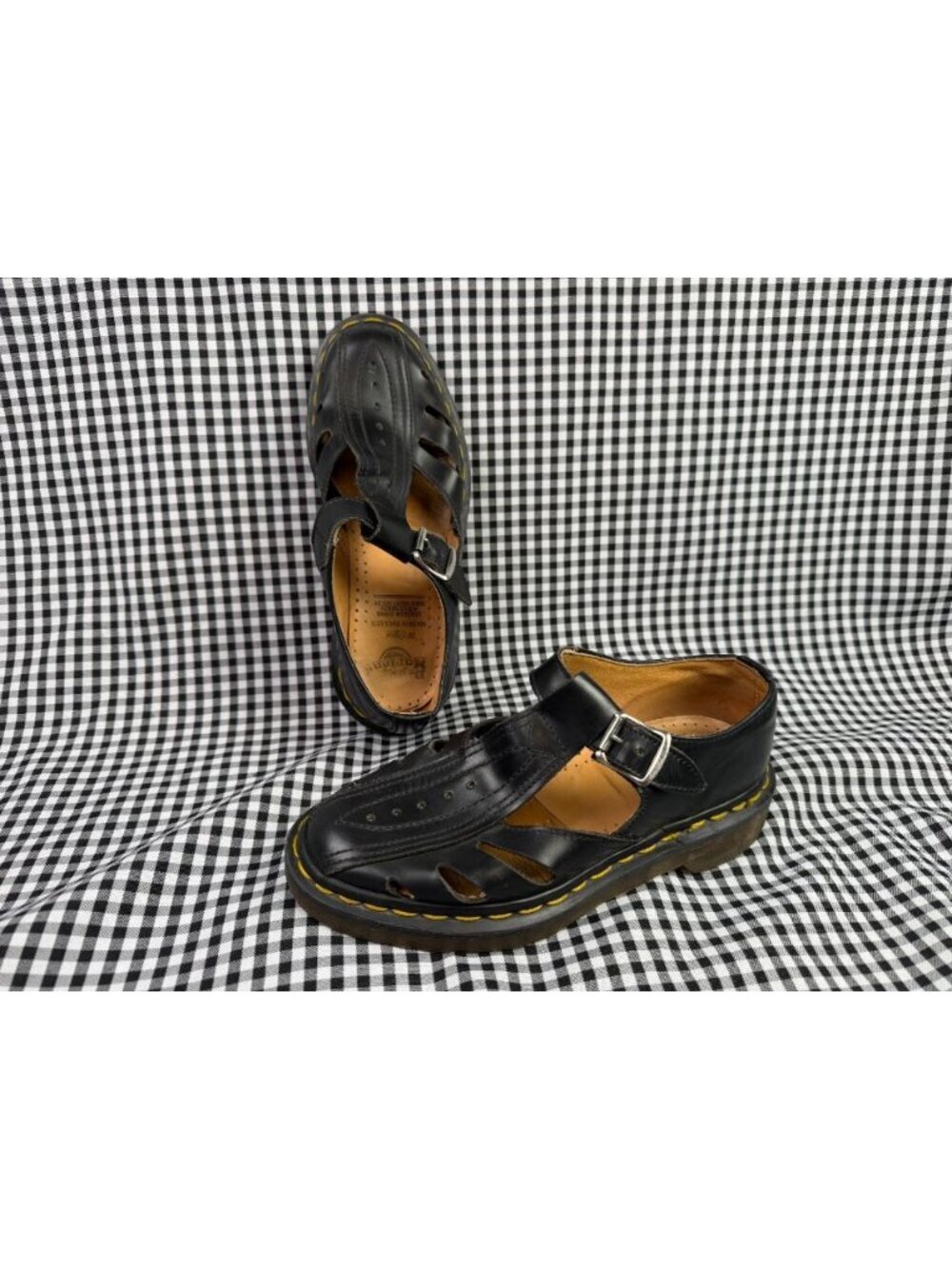 Dr Martens 1007 Vintage Polley Mica Cut Out Mary Jane Shoes Black Leather UK 2